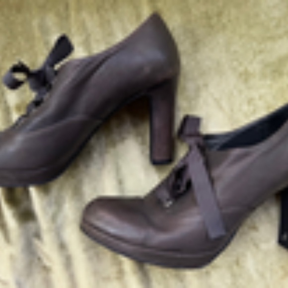 AGNES B Vintage Leather Block Heels, Sz. 10.5/41, Booties, Ribbon Laced, Gray - Picture 3 of 6